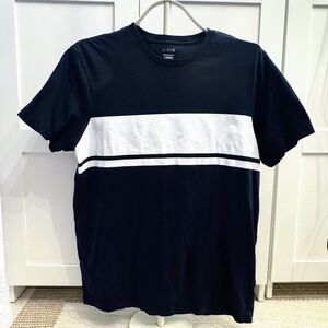 J Crew Mens Slim Washed Tee Navy Blue White Stripe Size L Cotton Reimagined